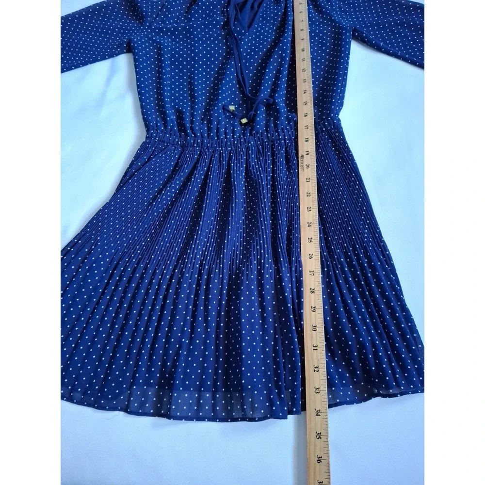 Michael Kors Womens Blue Cold Shoulder Sleeve Tie Neck Polka Dot Dress Size XS